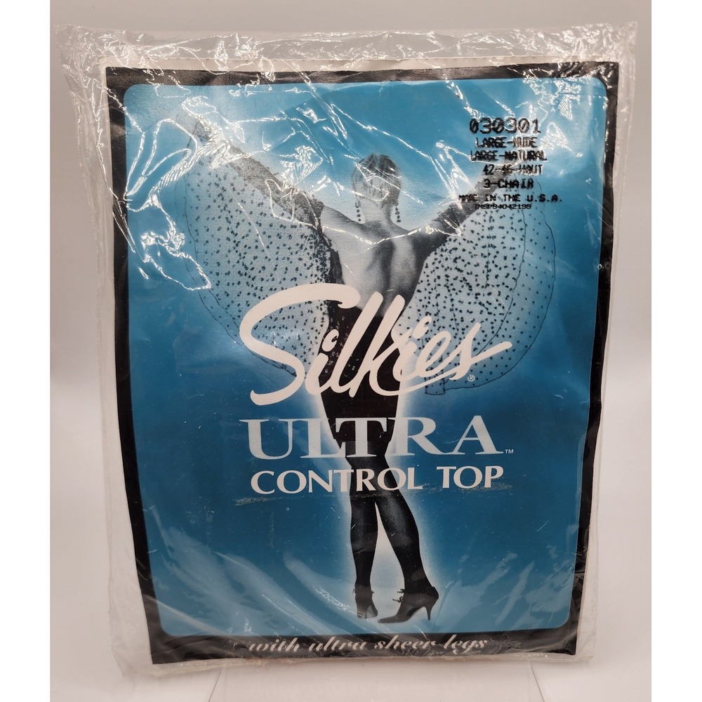 New Silkies Ultra Control Top Pantyhose Womens Large Nude Sheer Leg 030301 USA